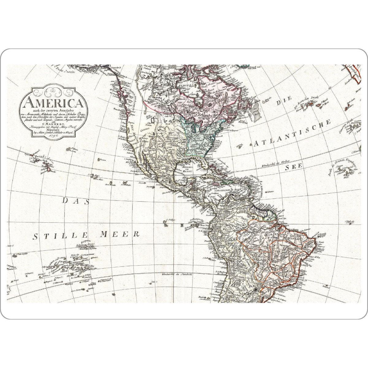 Tischset "Amerika-Bildkarte-n" artboxONE - Architektur,Kartografie - Karte,Flach,Antik,Retro,Alt,Karten,Karte der welt,Illustration,Amerika