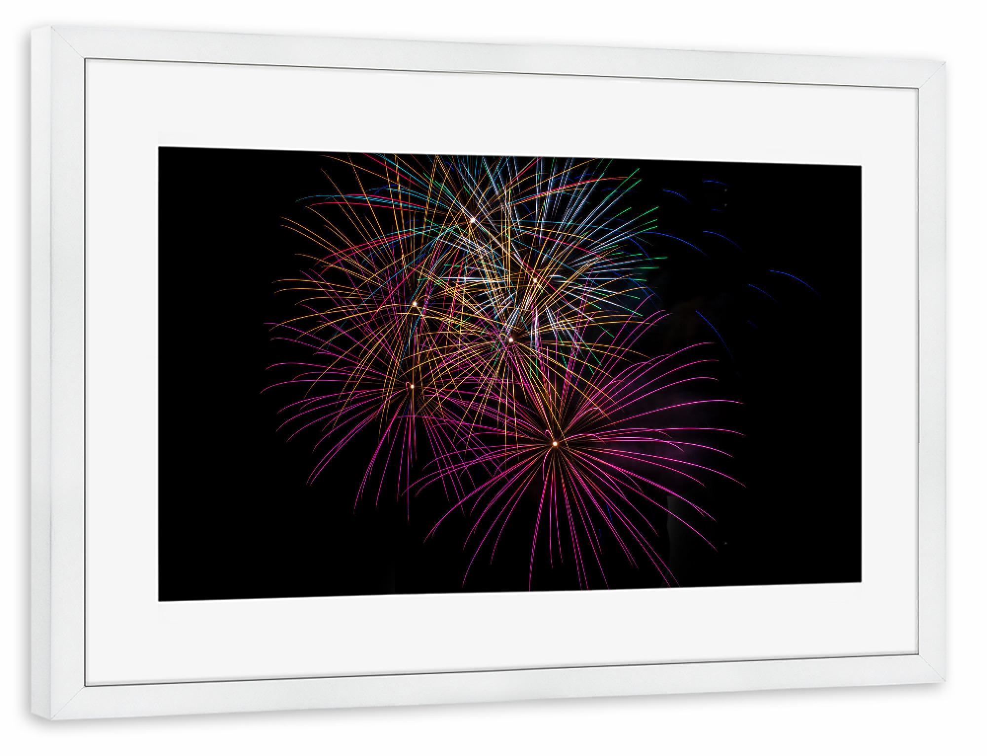 Poster mit Rahmen weiß "Buntes Feuerwerk" artboxONE - Festivals