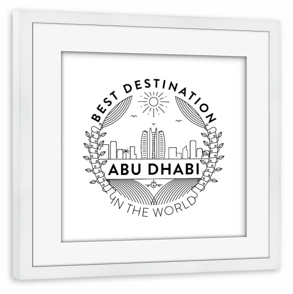 Poster mit Rahmen weiß "Abu Dhabi Stadtabzeichen" artboxONE - Städte,Reise,Schwarzweiß