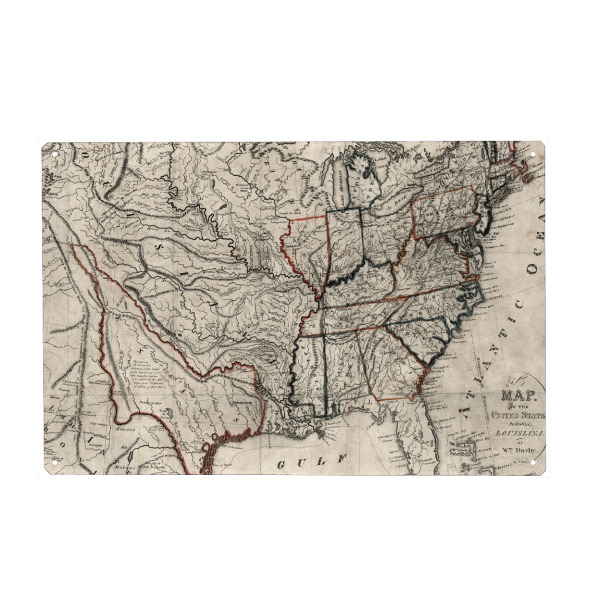 Metall Poster "Pictorial map of USA" artboxONE - Architektur,Kartografie - Karte,Flach,Antik,Retro,Alt,Karten,Karte der welt,Illustration