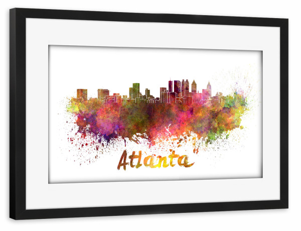Poster mit Rahmen schwarz "ATLANTA Skyline in watercolor-b" artboxONE - Städte,Reise,Abstrakt,Architektur