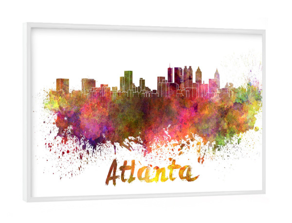 Poster mit weißem Rahmen "ATLANTA Skyline in watercolor-b" artboxONE - Städte,Reise,Abstrakt,Architektur