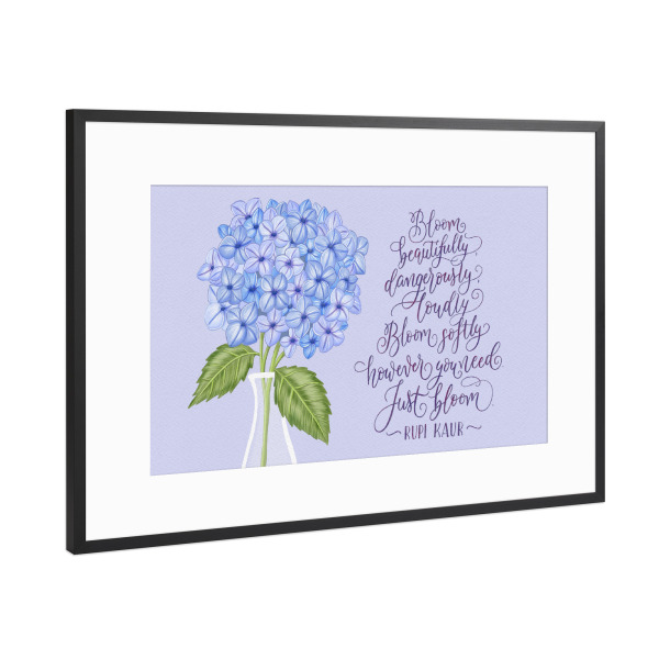 Poster mit Rahmen Schwarz (Metallic) "Hyacinthen und Sinnspruch" artboxONE - Typografie,Floral,Menschen