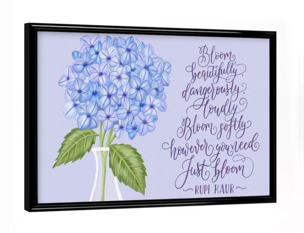 Poster mit schwarzem Rahmen "Hyacinthen und Sinnspruch" artboxONE - Typografie,Floral,Menschen