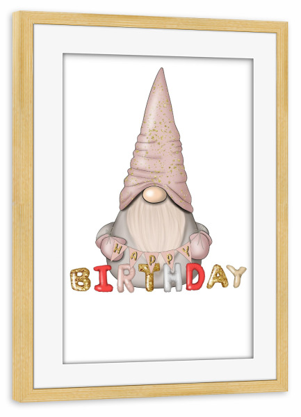 Poster mit Rahmen kiefer "Alles Gute zum Geburtstag Gnom" artboxONE - Für Kinder,Liebe,Festivals,Lustig