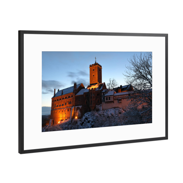 Poster mit Rahmen Schwarz (Metallic) "Die Wartburg bei Eisenach" artboxONE - Architektur