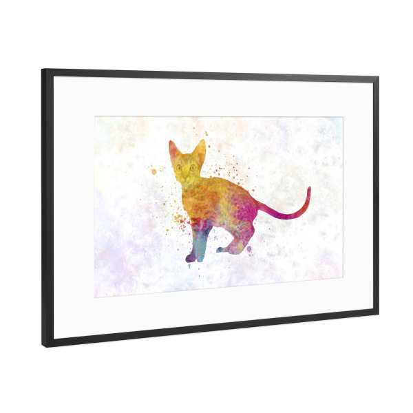 Poster mit Rahmen Schwarz (Metallic) "Ocicat in Aquarell" artboxONE - Tiere,Abstrakt