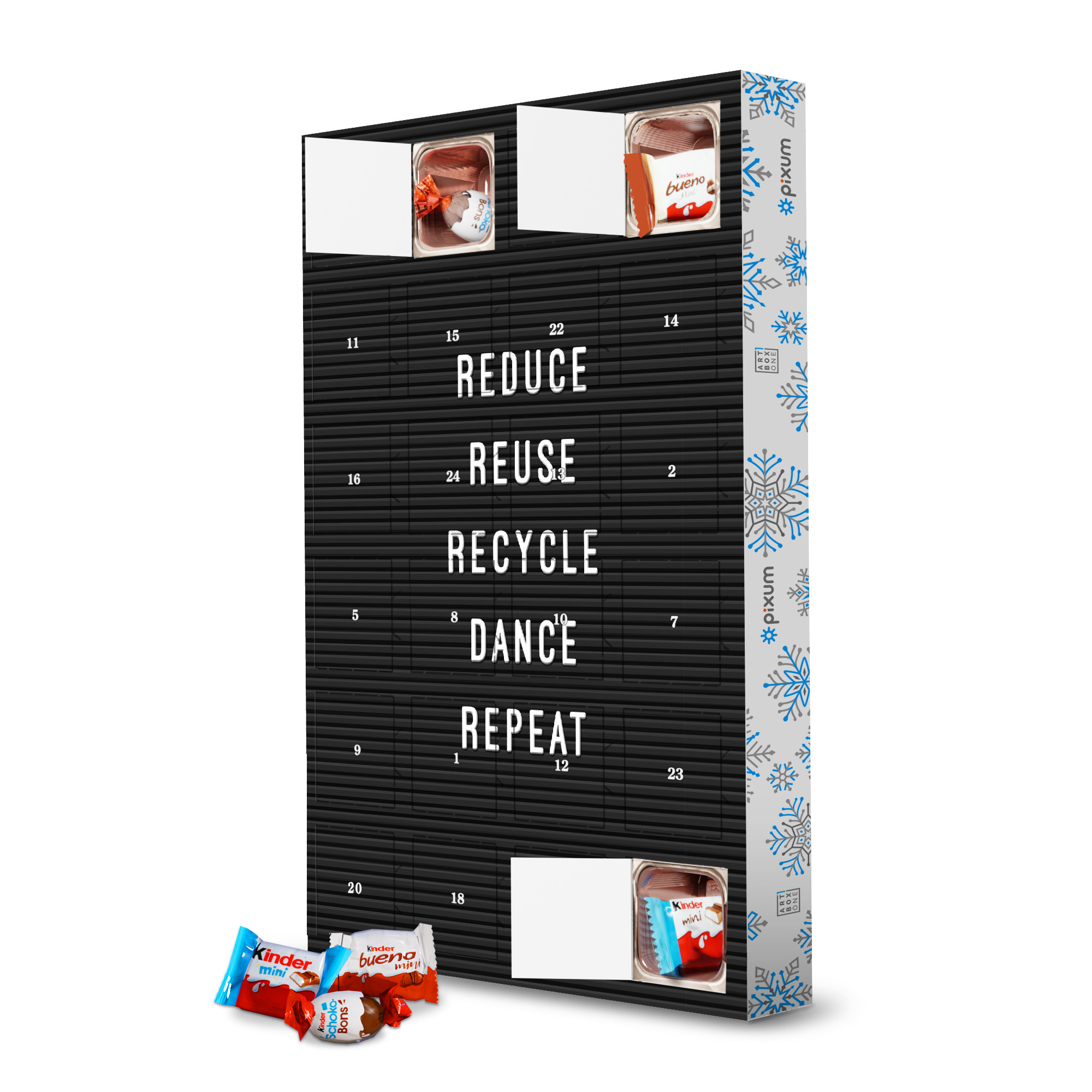 Adventskalender mit Produkten von Kinder Letterboard Recycle artboxONE Adventskalender Typografie