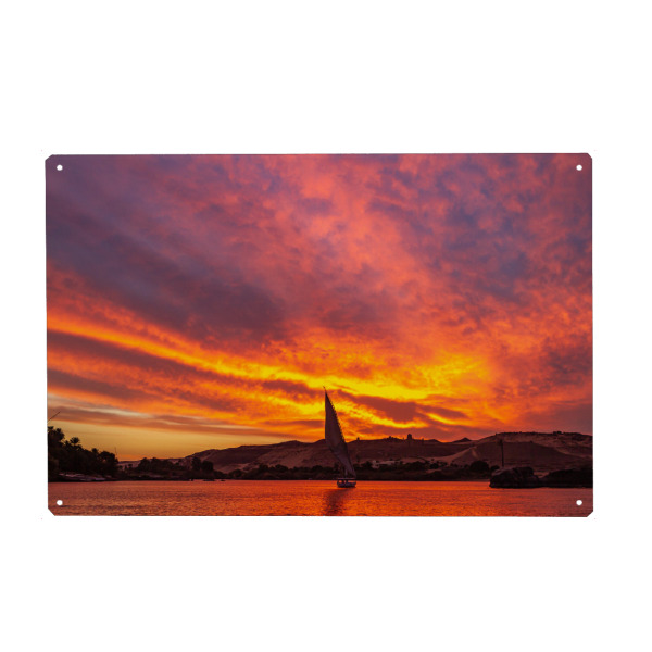 Holzbild "Sonnenuntergang auf dem Nil" artboxONE - Natur,Reise,Reise / Afrika - Nil,ägypten,Sonnenuntergang,Afrika,Rot,Himmel,Abendrot
