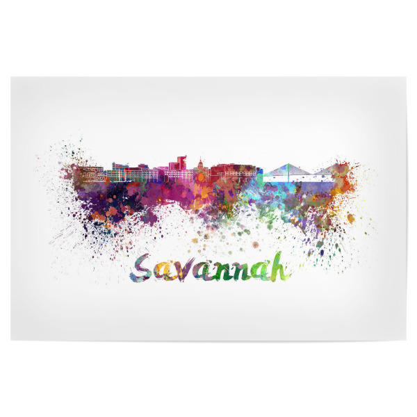 Poster 30x20 cm "SAVANNAH-Skyline im Aquarell" artboxONE - Städte,Abstrakt,Architektur