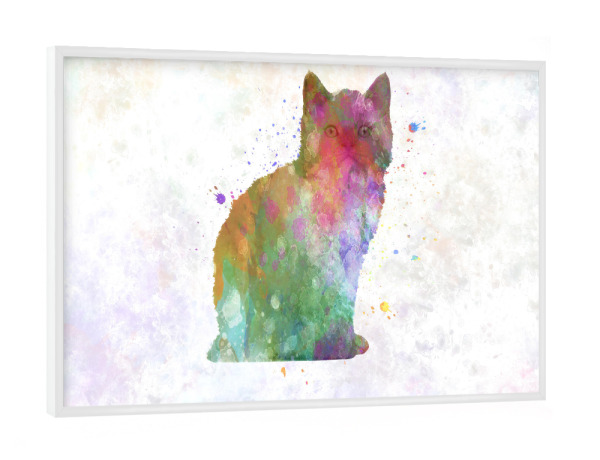 Poster mit weißem Rahmen "Selkirk Rex-Katze im Aquarell" artboxONE - Tiere,Abstrakt