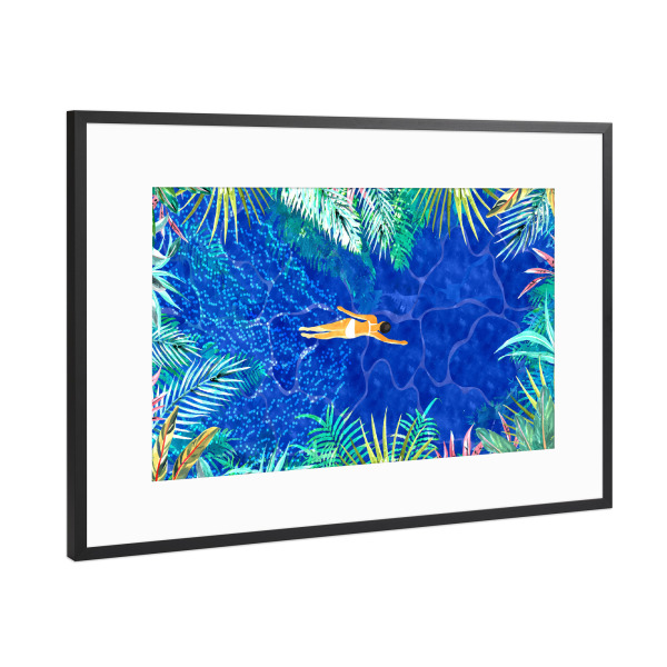 Poster mit Rahmen Schwarz (Metallic) "Tropical Jungle Pool | Forest Pop" artboxONE - Natur,Menschen