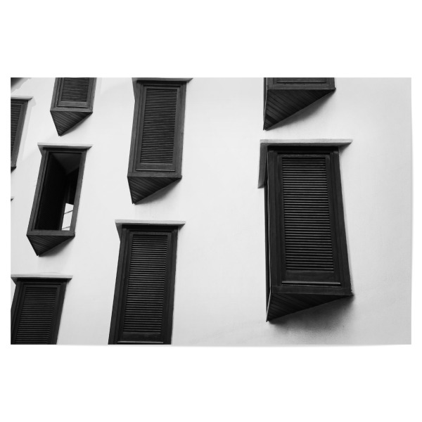Poster 30x20 cm "Hervorstechend" artboxONE - Reise,Schwarzweiß,Architektur - Fenster,Wand,Haus,Schwarz-weiß,Schwarz,Weiß,Geschlossen,Stadt,Reise