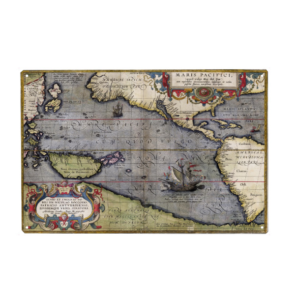 Holzbild "Maris Pacifici Bildkarte" artboxONE - Städte,Architektur,Kartografie
