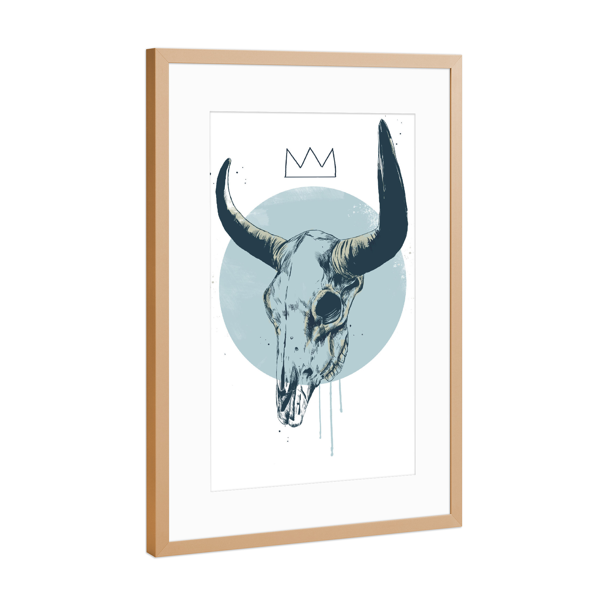Poster mit Rahmen Kupfer "Stierschädel" artboxONE - Tiere,Streetart - Stier,Tiere,Schädel,Kreis,Zeichnung,Krone,König,Cool