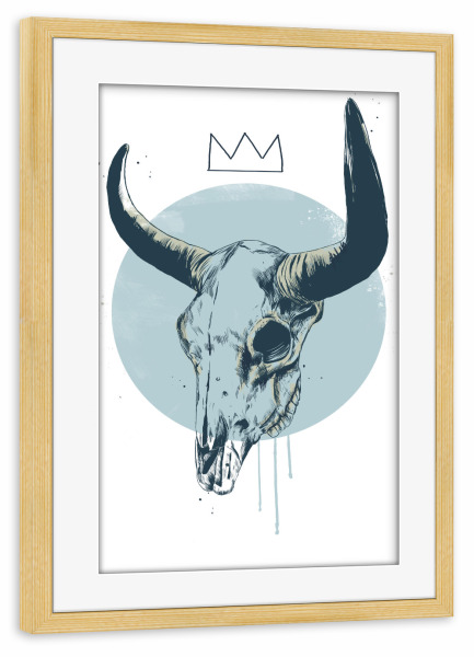 Poster mit Rahmen kiefer "Stierschädel" artboxONE - Tiere,Streetart - Stier,Tiere,Schädel,Kreis,Zeichnung,Krone,König,Cool