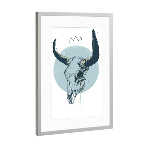 Poster mit Rahmen Silber "Stierschädel" artboxONE - Tiere,Streetart - Stier,Tiere,Schädel,Kreis,Zeichnung,Krone,König,Cool