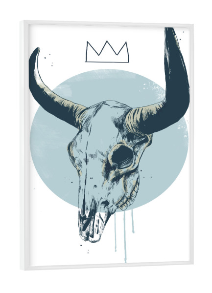 Poster mit weißem Rahmen "Stierschädel" artboxONE - Tiere,Streetart - Stier,Tiere,Schädel,Kreis,Zeichnung,Krone,König,Cool