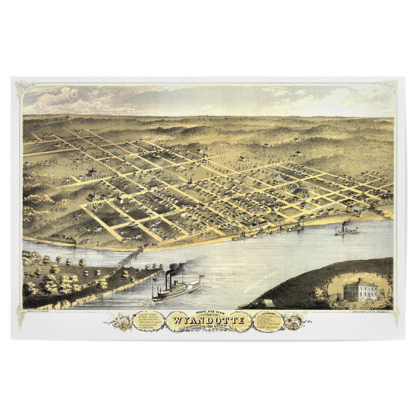 Poster "Alte Karte von Wyandotte" artboxONE - Kartografie - Karte,Plan,Jahrgang,Antik,Retro,Alt,Karten,Karte der welt,Illustration,Kansas city