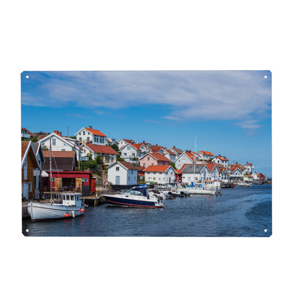 Metall Poster "Küste, Boote und Häuser" artboxONE - Reise,Architektur,Reise / Strand und Meer,Reise / Länder