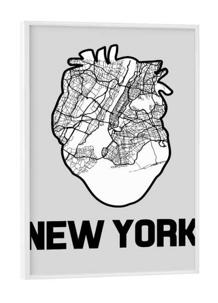 Poster mit weißem Rahmen "New York Herzkarte - weiß" artboxONE - Städte / New York