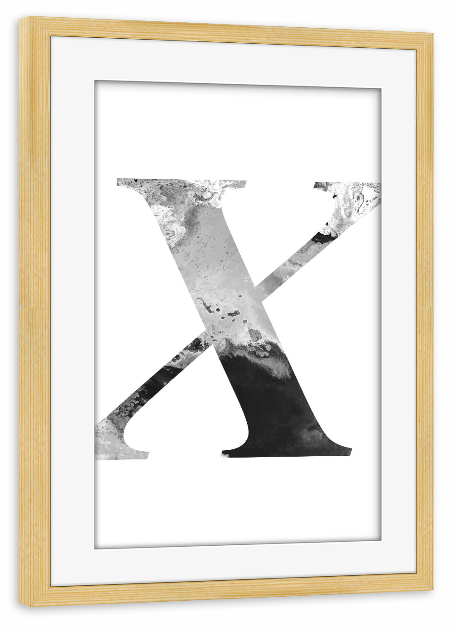 Poster mit Rahmen kiefer "Buchstabe Alphabet X" artboxONE - Typografie,Schwarzweiß,Buchstaben,Buchstaben / X
