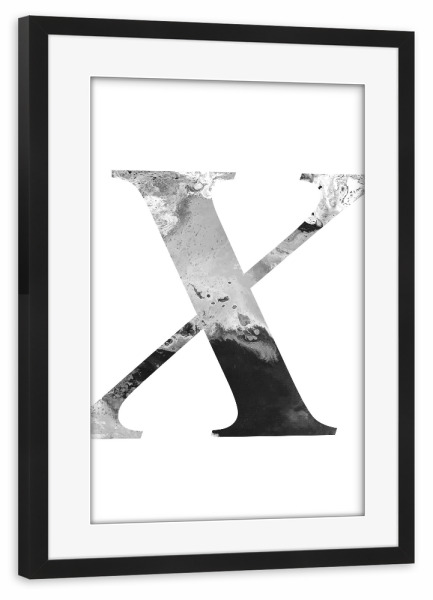 Poster mit Rahmen schwarz "Buchstabe Alphabet X" artboxONE - Typografie,Schwarzweiß,Buchstaben,Buchstaben / X