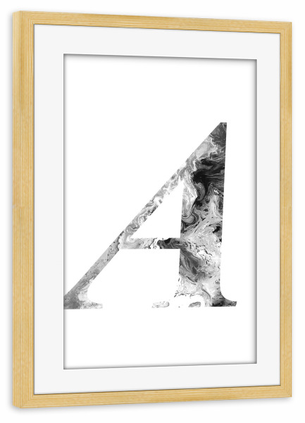 Poster mit Rahmen kiefer "Buchstabe Alphabet A" artboxONE - Typografie,Schwarzweiß,Buchstaben,Buchstaben / A,Marmor