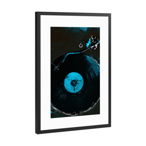 Poster mit Rahmen Schwarz (Metallic) "Vinyl-Schallplatte Aquarellkunst" artboxONE - Musik - Vinyl,Schallplatte,Musik,Ton,Musiker