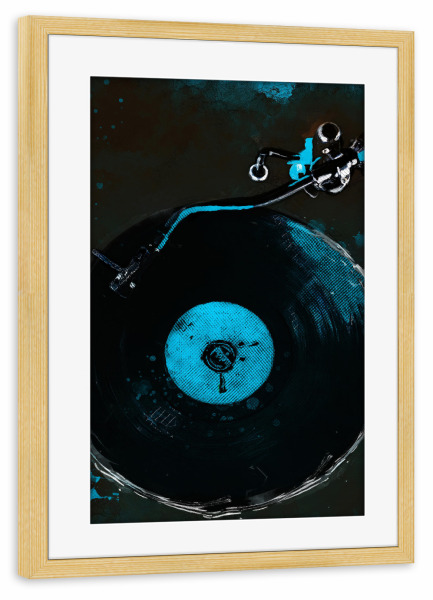 Poster mit Rahmen kiefer "Vinyl-Schallplatte Aquarellkunst" artboxONE - Musik - Vinyl,Schallplatte,Musik,Ton,Musiker