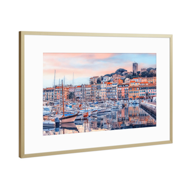 Poster mit Rahmen Gold "Cannes bei Sonnenuntergang" artboxONE - Städte,Reise,Architektur,Reise / Strand und Meer,Reise / Länder