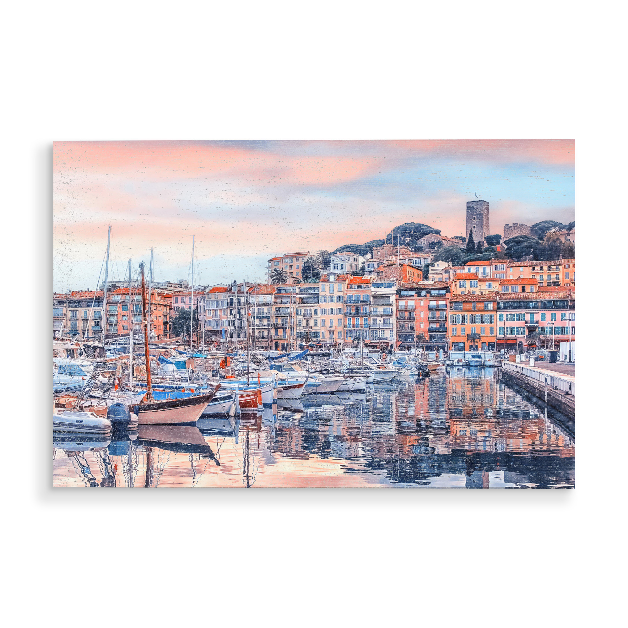 Holzbild "Cannes bei Sonnenuntergang" artboxONE - Städte,Reise,Architektur,Reise / Strand und Meer,Reise / Länder