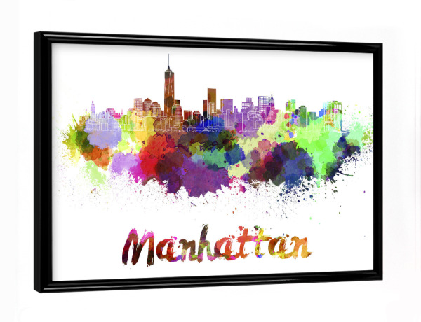 Poster mit schwarzem Rahmen "MANHATTAN Skyline in Aquarell-b" artboxONE - Städte,Abstrakt,Architektur