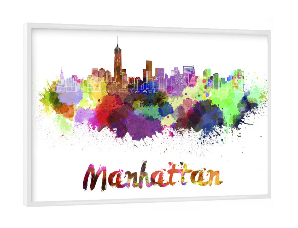 Poster mit weißem Rahmen "MANHATTAN Skyline in Aquarell-b" artboxONE - Städte,Abstrakt,Architektur
