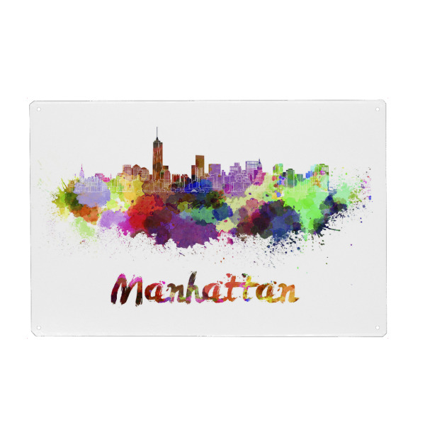 Holzbild "MANHATTAN Skyline in Aquarell-b" artboxONE - Städte,Abstrakt,Architektur