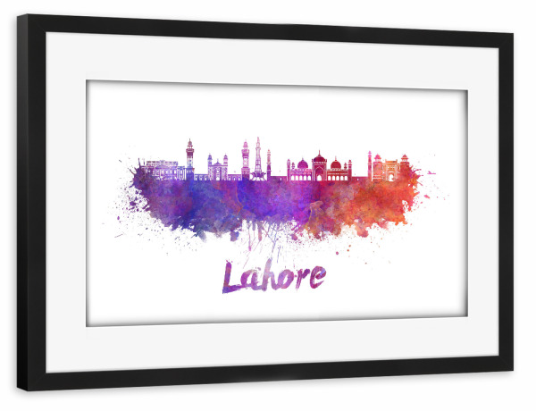 Poster mit Rahmen schwarz "LAHORE-Skyline im Aquarell" artboxONE - Städte,Abstrakt,Architektur