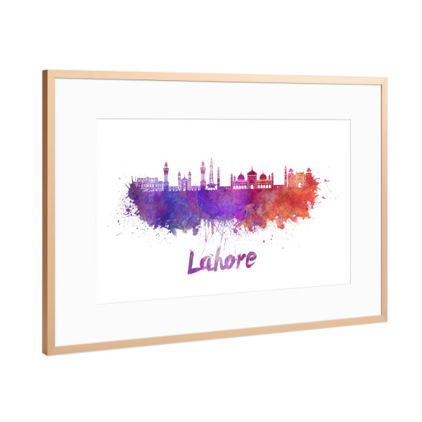 Poster mit Rahmen Kupfer "LAHORE-Skyline im Aquarell" artboxONE - Städte,Abstrakt,Architektur