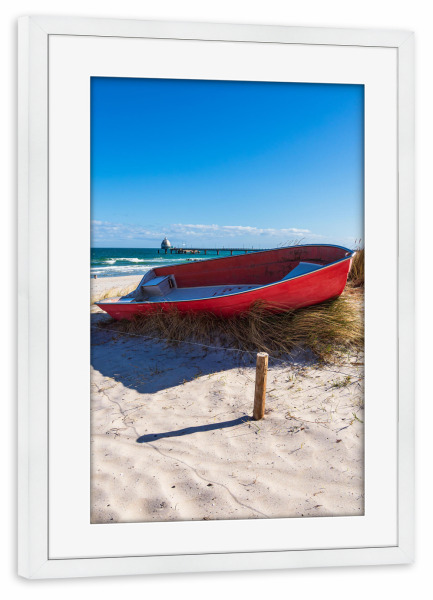 Poster mit Rahmen weiß "Düne, Boot und Tauchglocke" artboxONE - Natur,Reise,Architektur,Reise / Strand und Meer