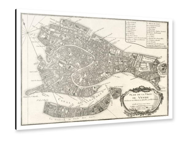Alu-Dibond "Karte von Venedig" 30x20 cm artboxONE