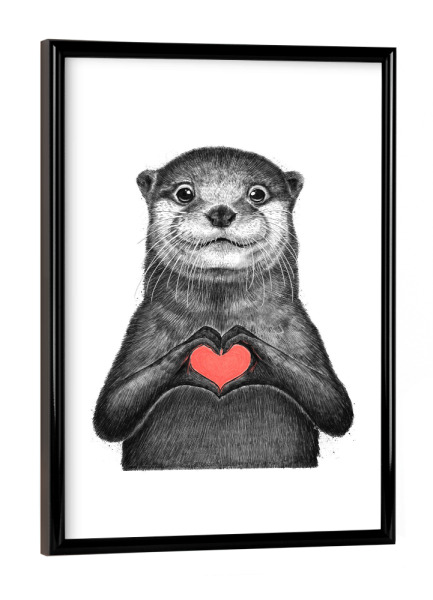 Poster mit schwarzem Rahmen "Seeotter mit Liebe" artboxONE - Tiere,Liebe