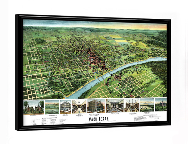 Poster mit schwarzem Rahmen "Alte Waco-Texas-Karte" artboxONE - Kartografie