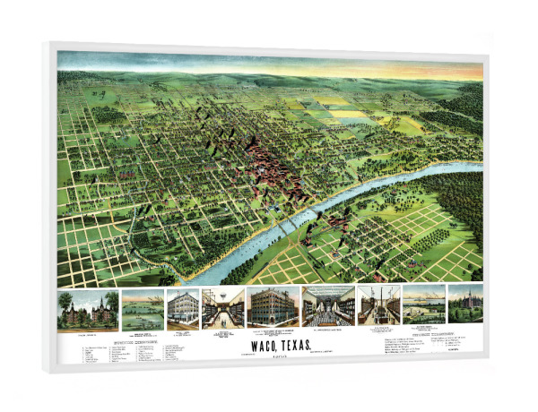 Poster mit weißem Rahmen "Alte Waco-Texas-Karte" artboxONE - Kartografie