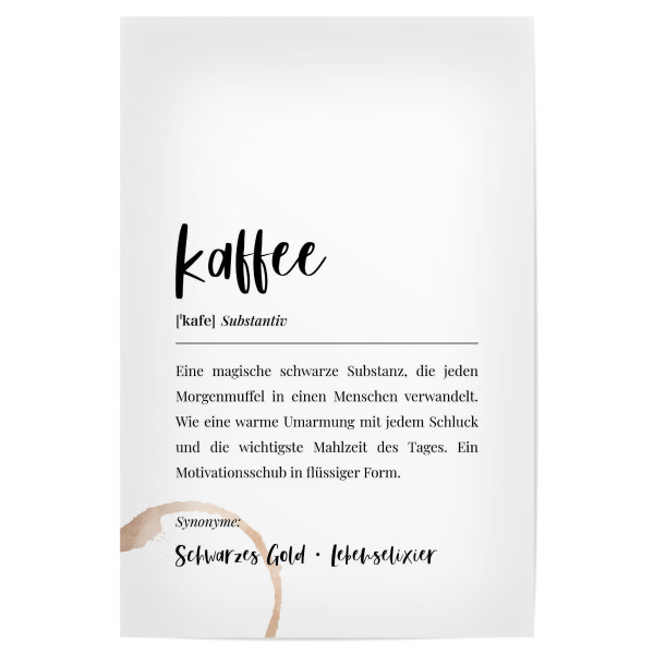 Poster 30x20 cm "Kaffee Definition Lexikon" artboxONE - Typografie,Essen & Trinken,Schwarzweiß,Lustig