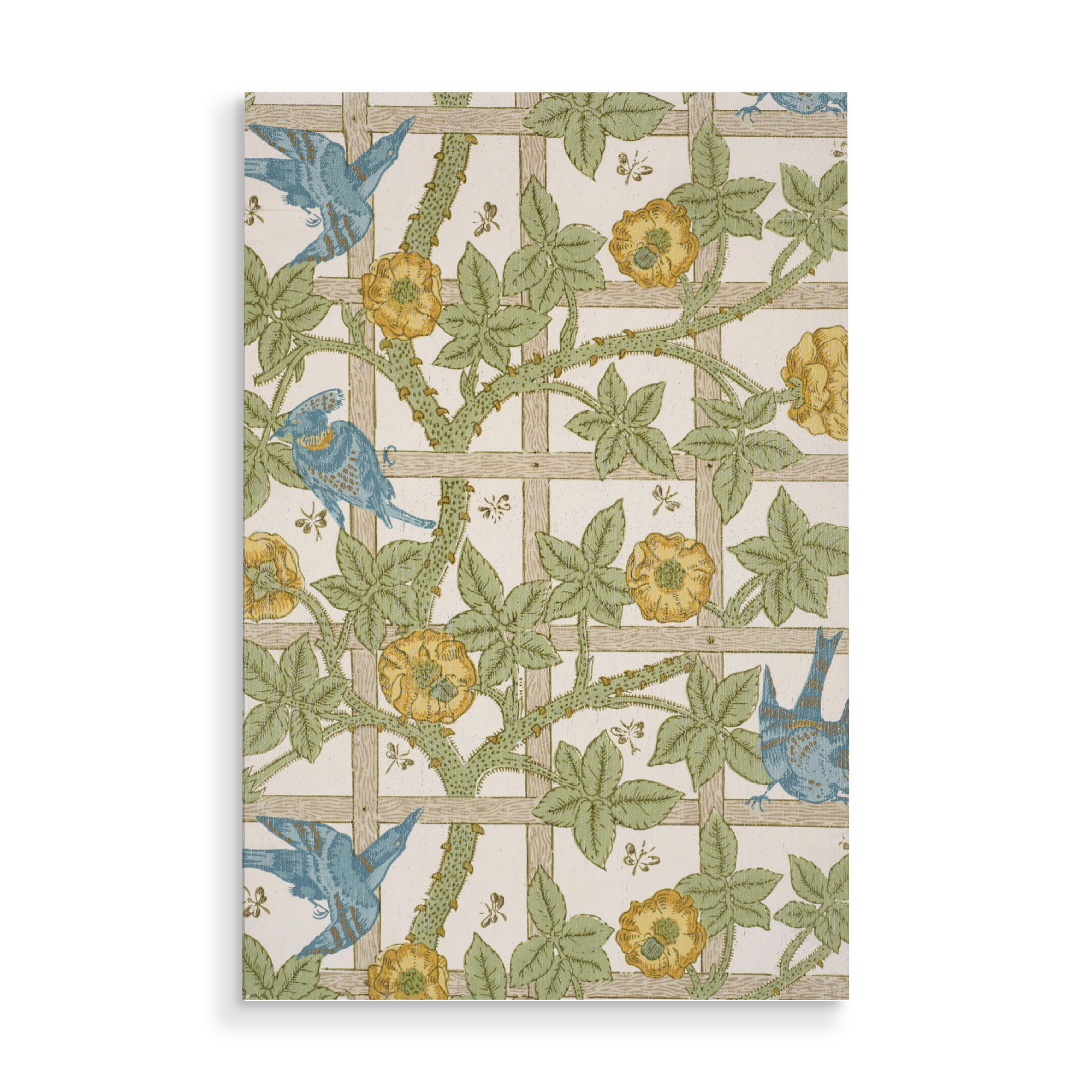Holzbild "Vögel auf einem Blumengitter" artboxONE - Natur,Floral,Tiere,Abstrakt