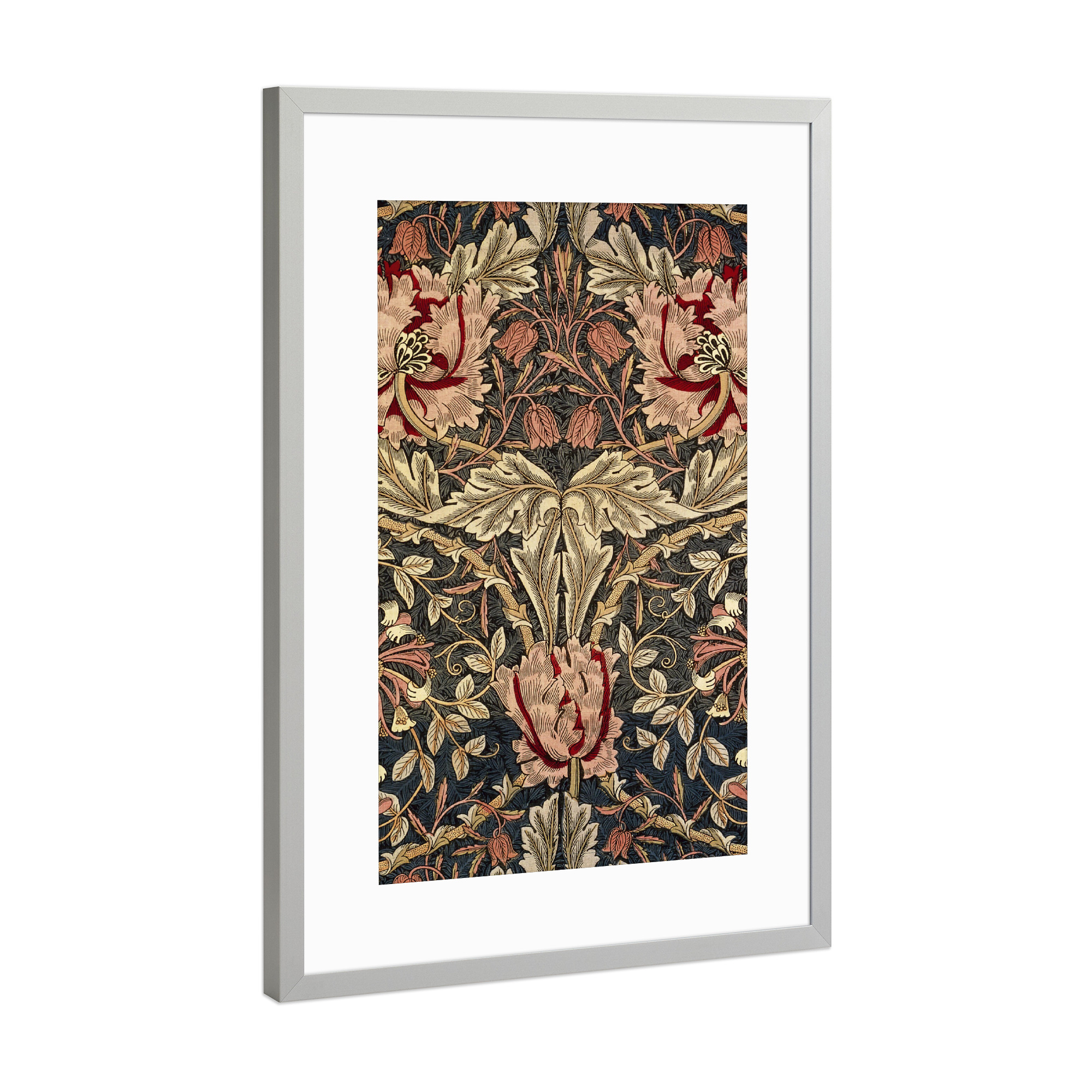 Poster mit Rahmen Silber "Florales Muster bunt" artboxONE - Natur,Floral - William morris,Kunst,Malerei,Blumen,Pflanzen,Abstrakt,Bunt,Natur,Floral