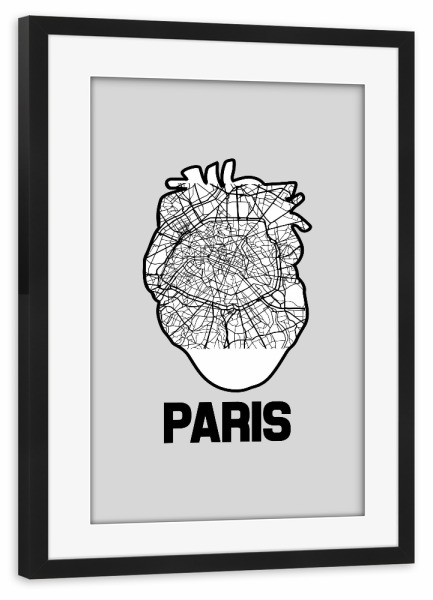 Poster mit Rahmen schwarz "Paris Frankreich Herzkarte" artboxONE - Städte / Paris,Kartografie