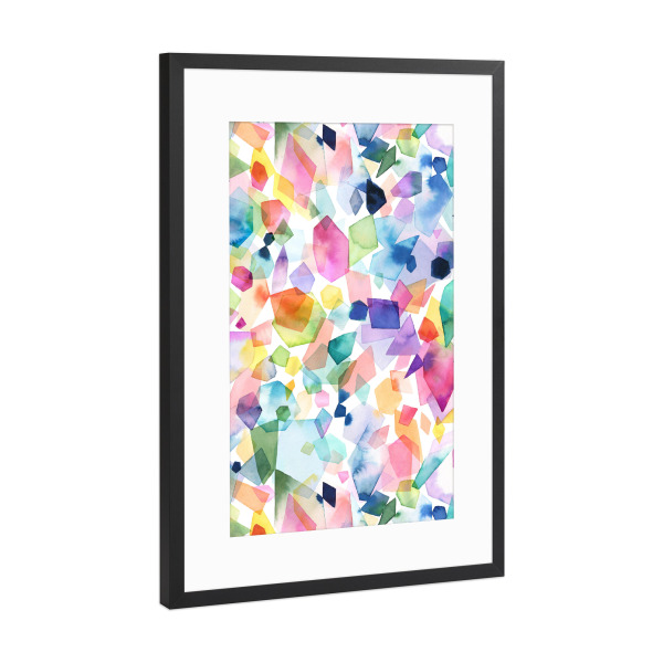 Poster mit Rahmen Schwarz (Metallic) "Bunte aquarell kristall edelsteine" artboxONE - Abstrakt,Geometrie,Für Mama
