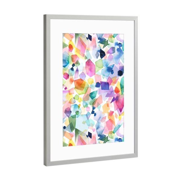 Poster mit Rahmen Silber "Bunte aquarell kristall edelsteine" artboxONE - Abstrakt,Geometrie,Für Mama