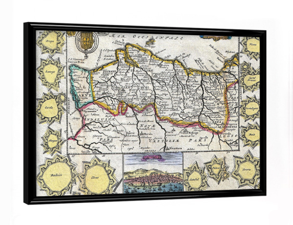 Poster mit schwarzem Rahmen "Alte Karte von Portugal" artboxONE - Kartografie