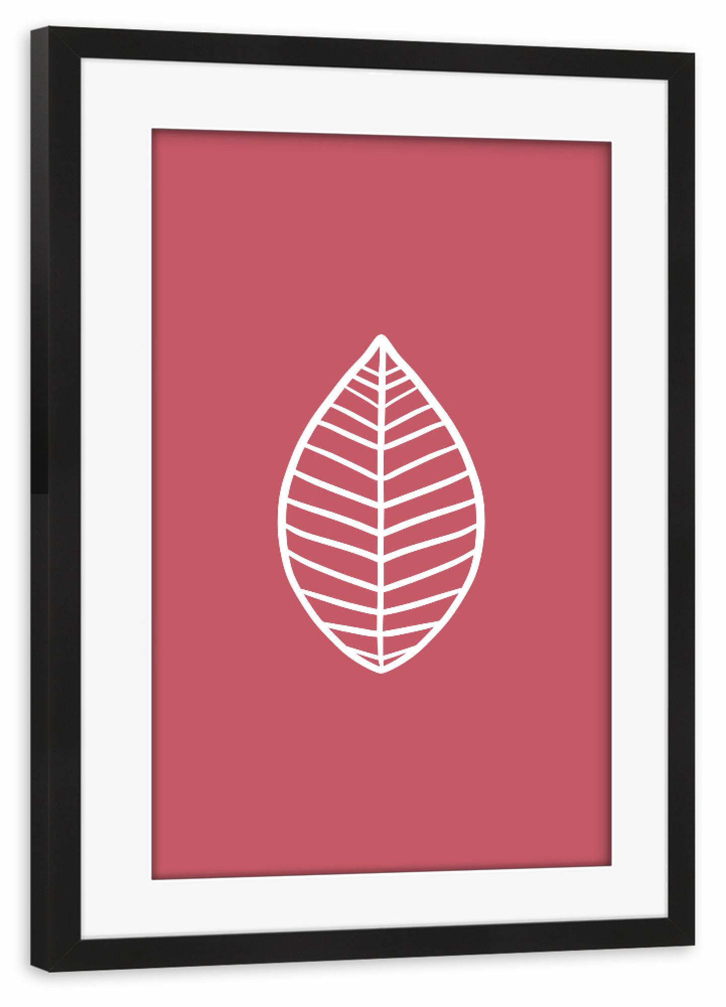 Poster mit Rahmen schwarz "Blatt auf Pastell Wein Rot" artboxONE - Natur,Floral,Abstrakt,Geometrie